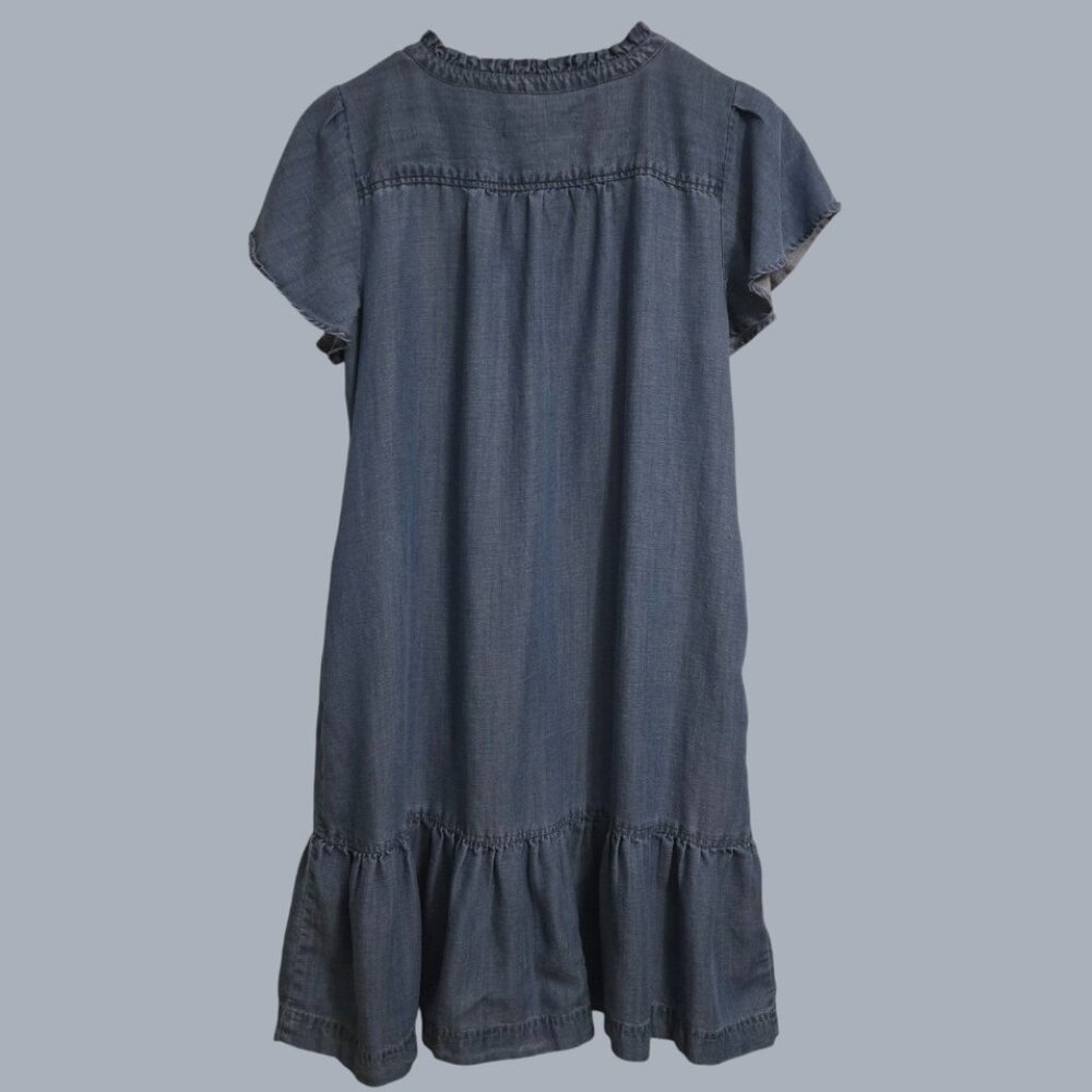 LOFT Chambray Denim Button Front Dress Women’s Size 8 Blue Ruffle Hem - Picture 3 of 4